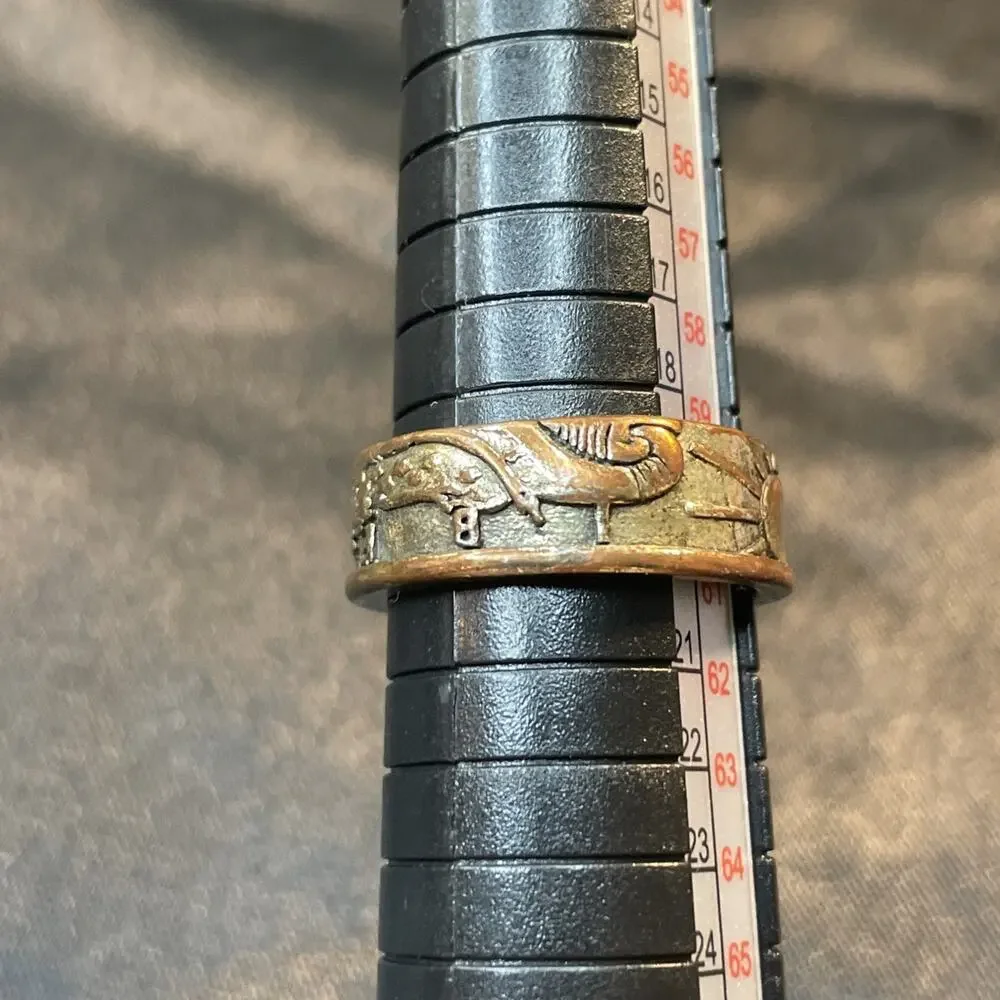Vintage 1945 Silver Embossed Statement Ring Handmade Artisan Band Sz 9